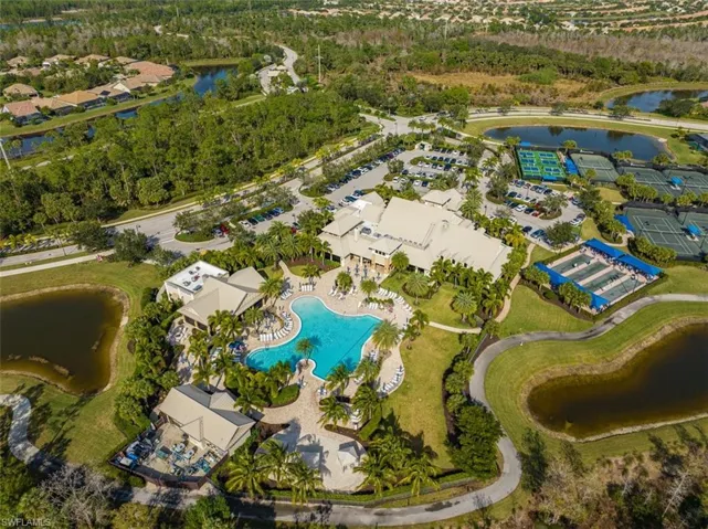 Aerial view of a nearby body of water