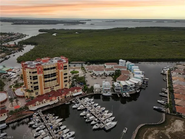 Aerial view at dusk of a water view