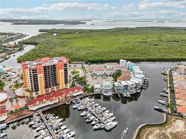 Aerial view of a nearby body of water