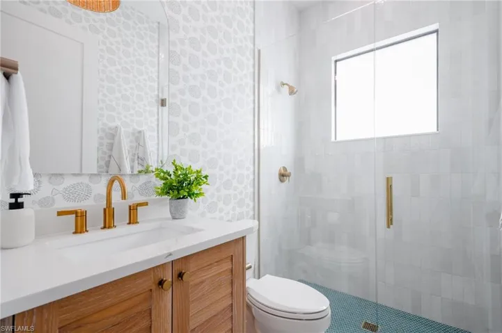 #1 tiled shower &  quartz counter