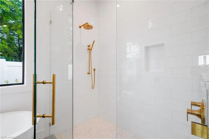 Shower with  gorgeous tile.