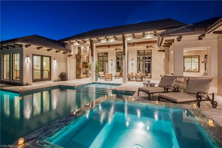 Dusk Pool Scene with Integrated LED Lighting