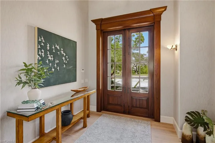 Foyer Entry with Glass Double Mahogany Doors