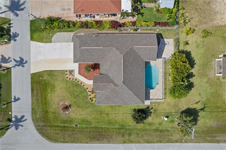 Drone / aerial view of a pool area