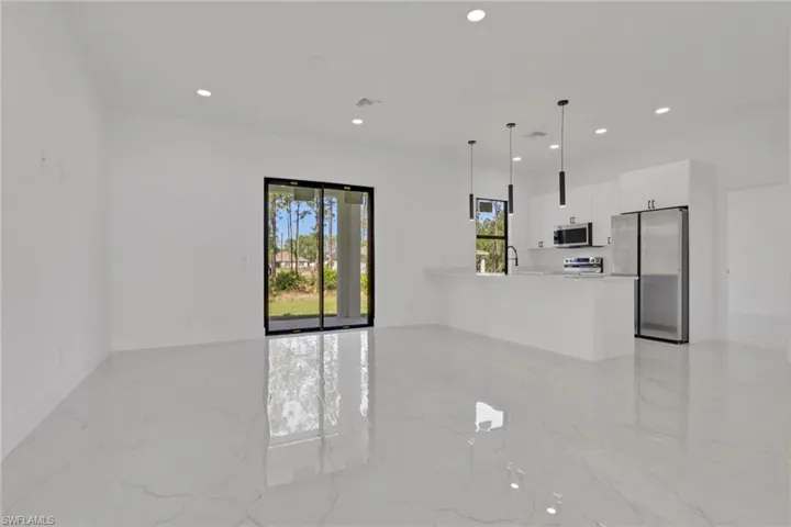 Living area and kitchen
