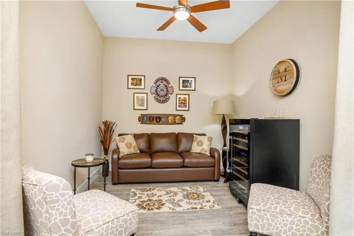 Versatile den makes the perfect office or additional living space for guests.