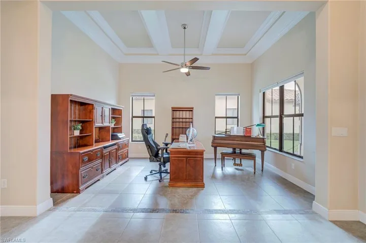 Office/formal dining, coffered ceiling