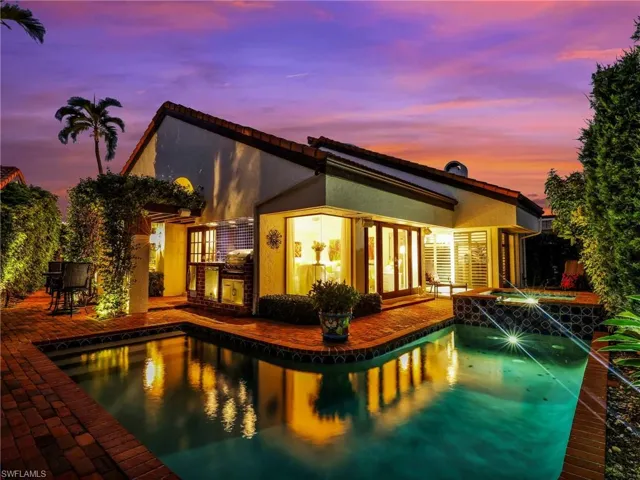 Heated Pool and Spa, Outdoor Kitchen and Courtyard at Night