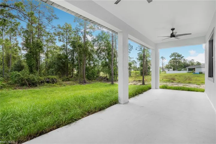 View of patio with ceiling fan