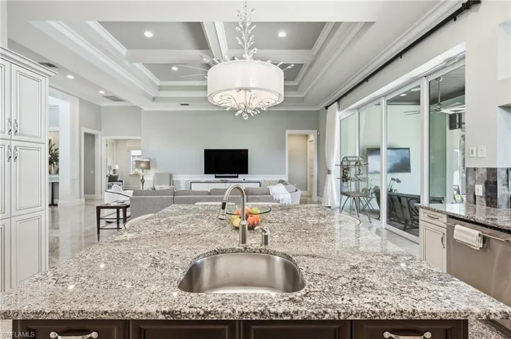 Kitchen designed for entertaining with flow toliving and dining areas