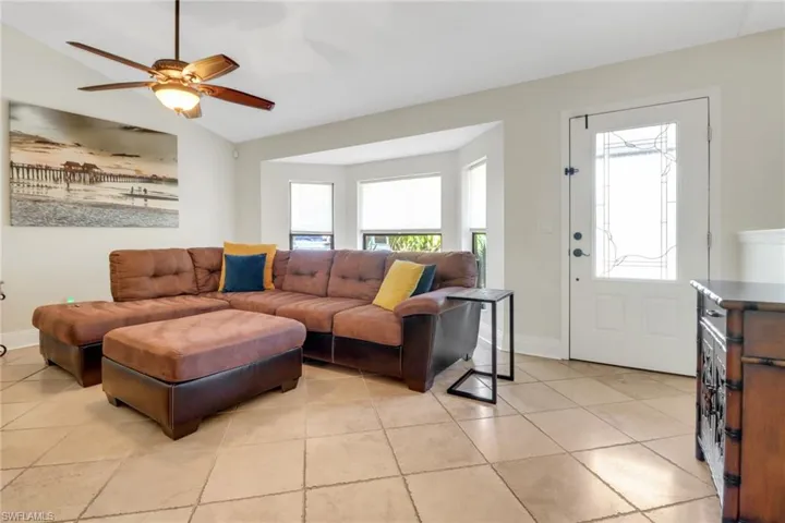 Lofted ceilings and tile flooring