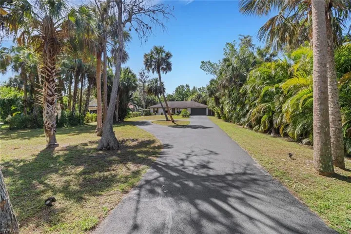 Long paved driveway