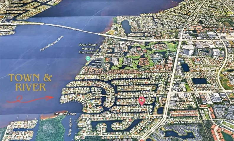 Great aerial of Town & River waterfront community