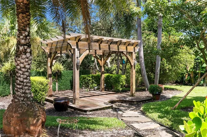 View of yard with a pergola