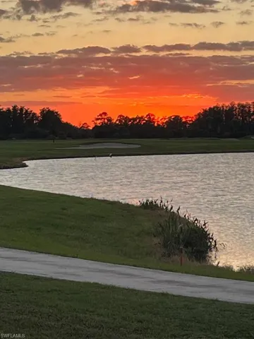 Evening sunset water and golf course view