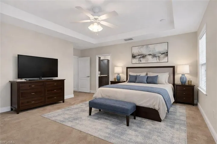 Virtually staged primary bedroom