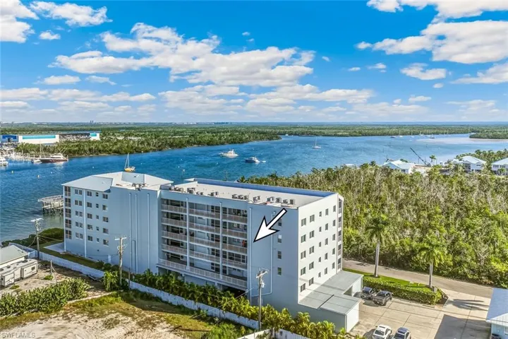 Aerial view of a nearby body of water