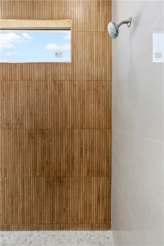 Bathroom view of tiled shower