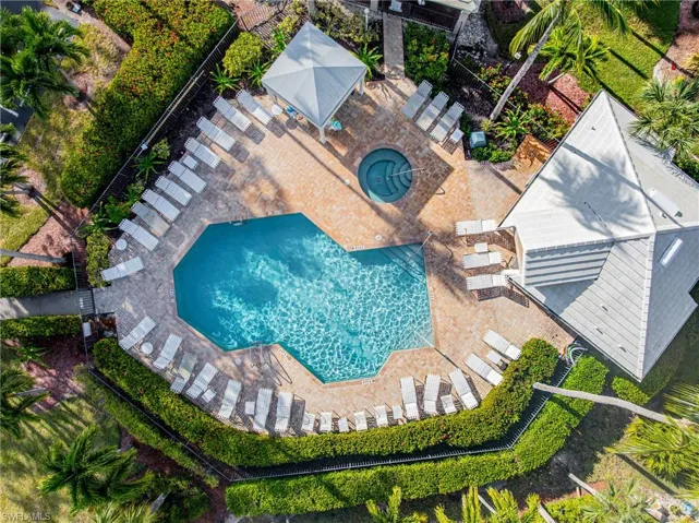 Aerial view of a pool
