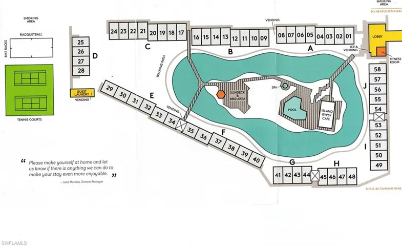 Map of complex. This condo is located in building I on the ground floor 152.