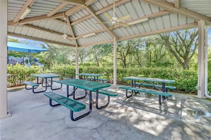 View of patio with ceiling fan