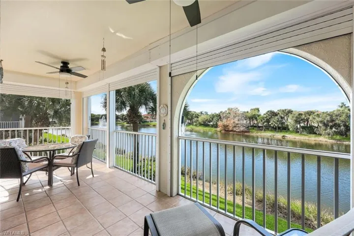 Spacious patio overlooking the lake and fountains, with west facing views!