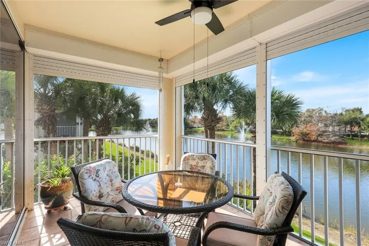 Spacious patio overlooking the lake and fountains, with west facing views!
