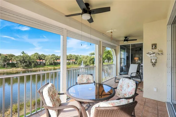 Spacious patio overlooking the lake and fountains, with west facing views!