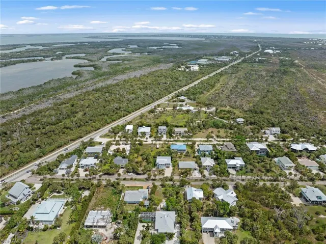 Aerial perspective of suburban area.