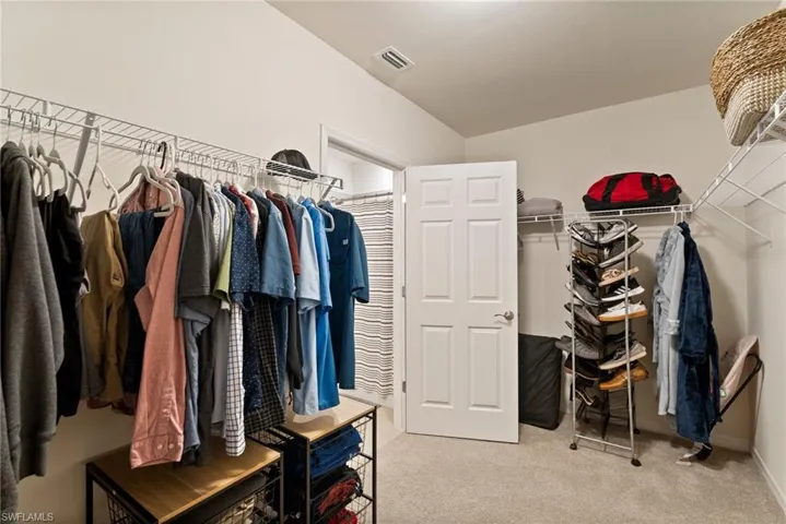Spacious closet with light colored carpet