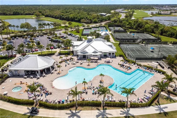 Aerial view of the resort-style community pool & amenities