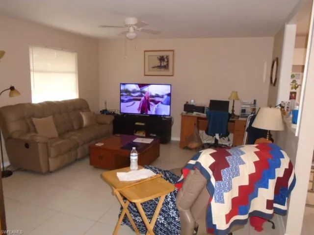 Living area with ceiling fan