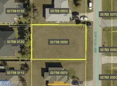 Aerial view of property's location featuring property parcel outlined