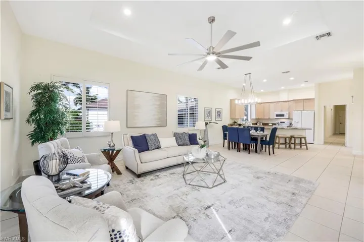 View of the living room, dining room and kitchen. Open floor plan, perfect for entertaining.