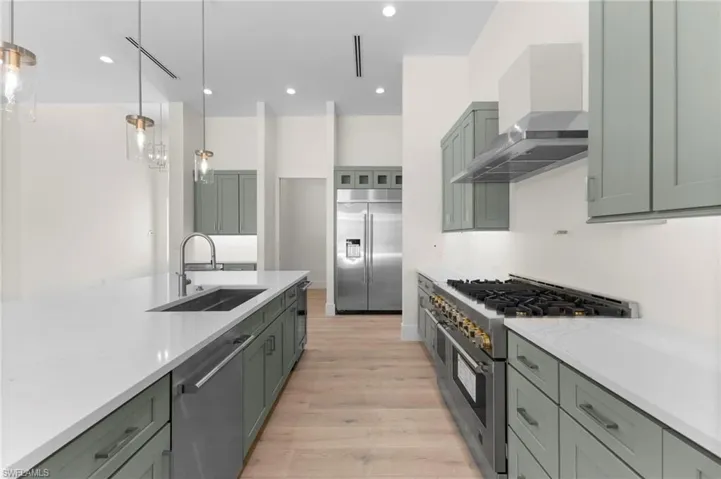 Chef's Kitchen with gas stove, high end cabinets and appliances.