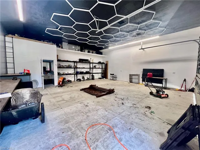 Inside detached garage.