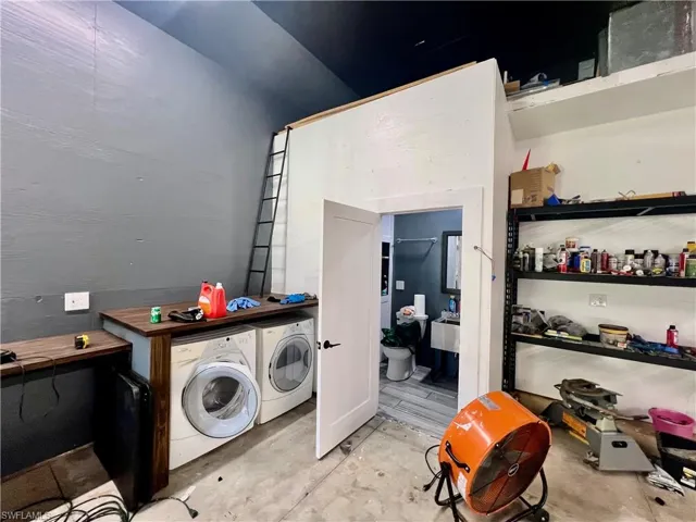 Bathroom entrance in detached garage.