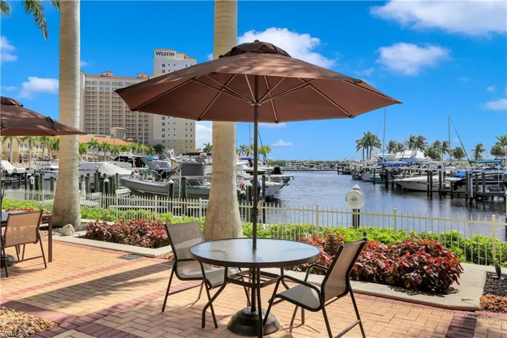 View of patio / terrace with a boat dock and a water view