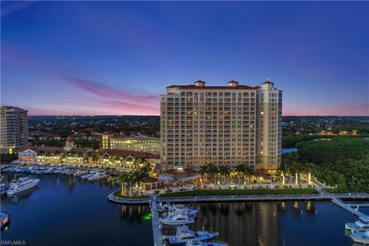 Aerial view at dusk with a water view