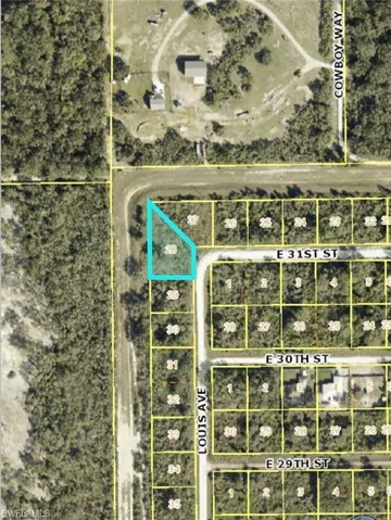 Aerial view of property's location with property parcel outlined