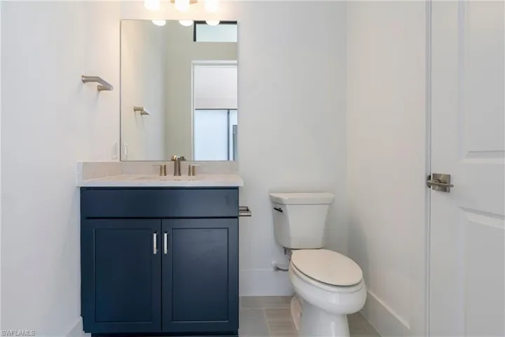 Half bath featuring vanity and toilet