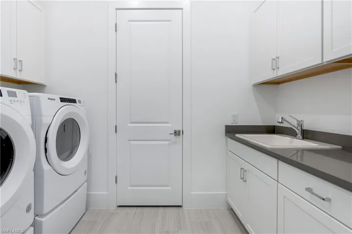 Laundry room featuring cabinet space and separate washer and dryer