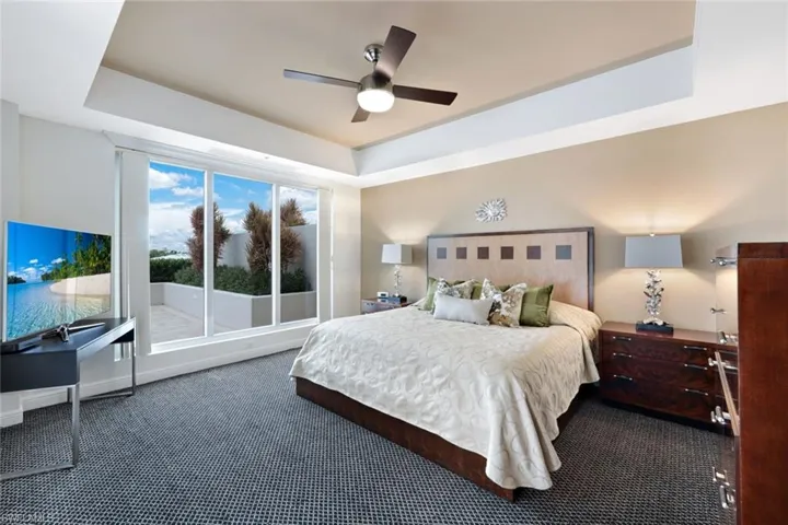 The primary suite is has wonderful view of the private terrace.