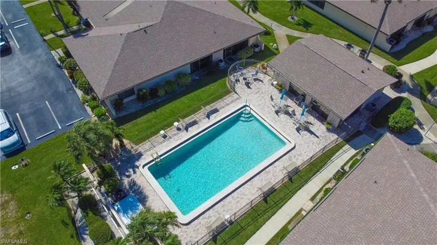 Clubhouse, pool, social seating areas are adjacent to the property building.