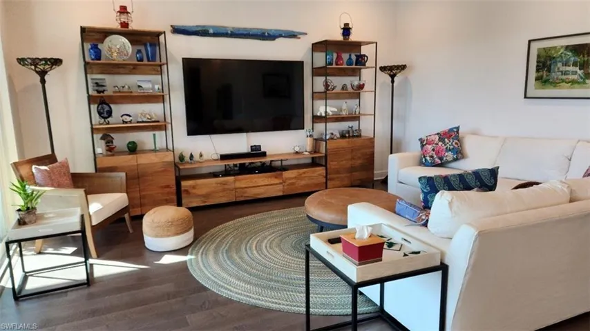 Living area with wood finished floors