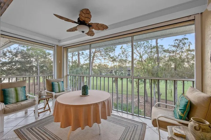 The screened in Lanai is open on 2 sides allowing for gentle breezes and provides gret views of the golf course. Maybe you can heckle your friends as they go by! lol