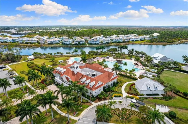 Aerial view of residential area with a nearby body of water