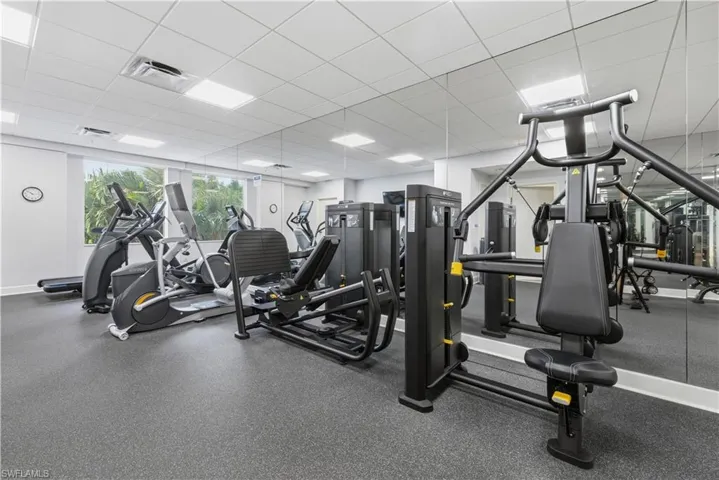 Exercise room featuring a paneled ceiling