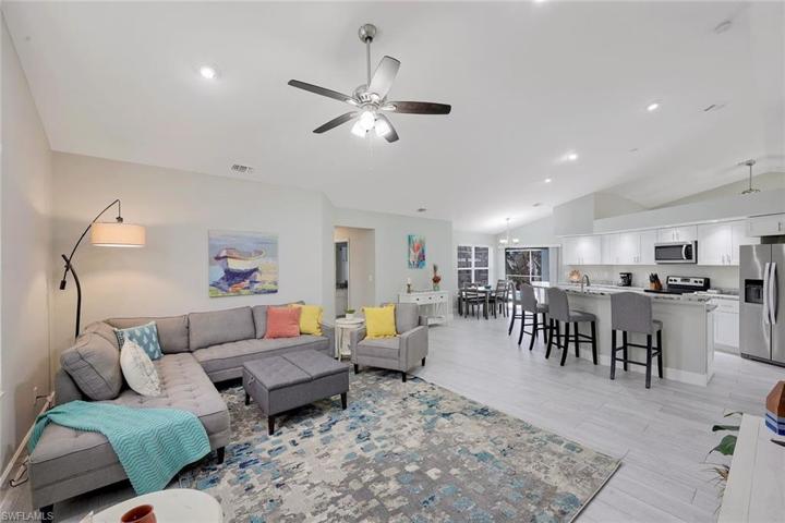 Shows the open floor plan for social gatherings