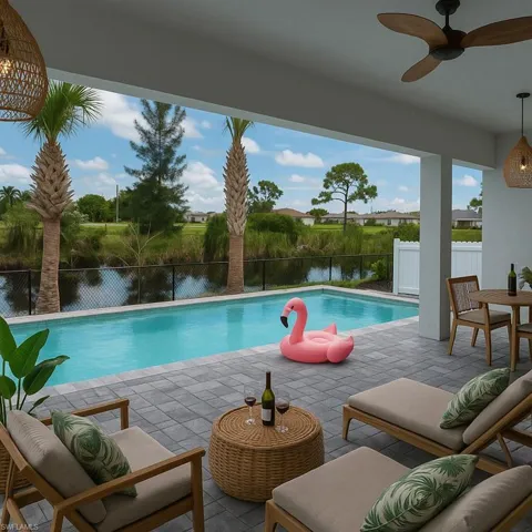 Outdoor pool featuring a patio and a water view
